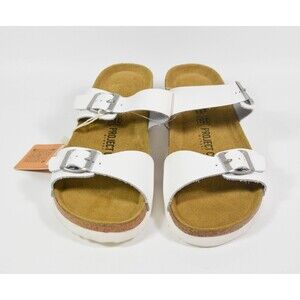 NWT Project Cloud Memory Foam Leather Wedge Double Buckle White Sandals Sz 9
